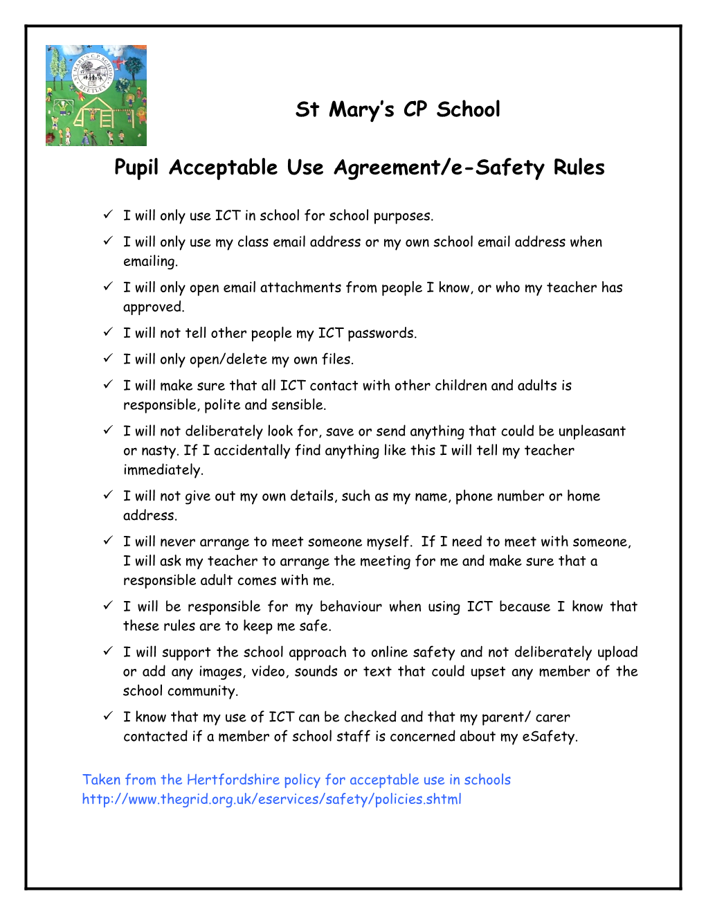 Hertfordshire Pupil Acceptable Use Policy