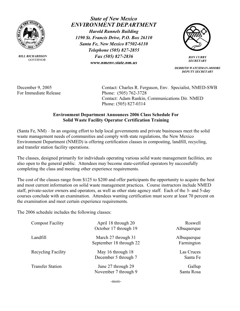 2002 Training Schedule PR