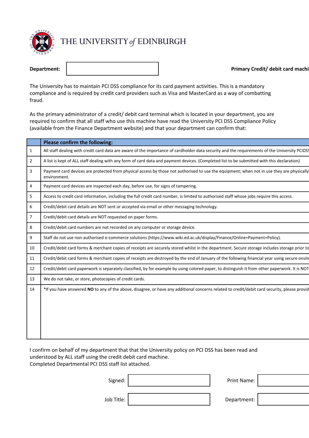 Completed Departmental PCI DSS Staff List Attached