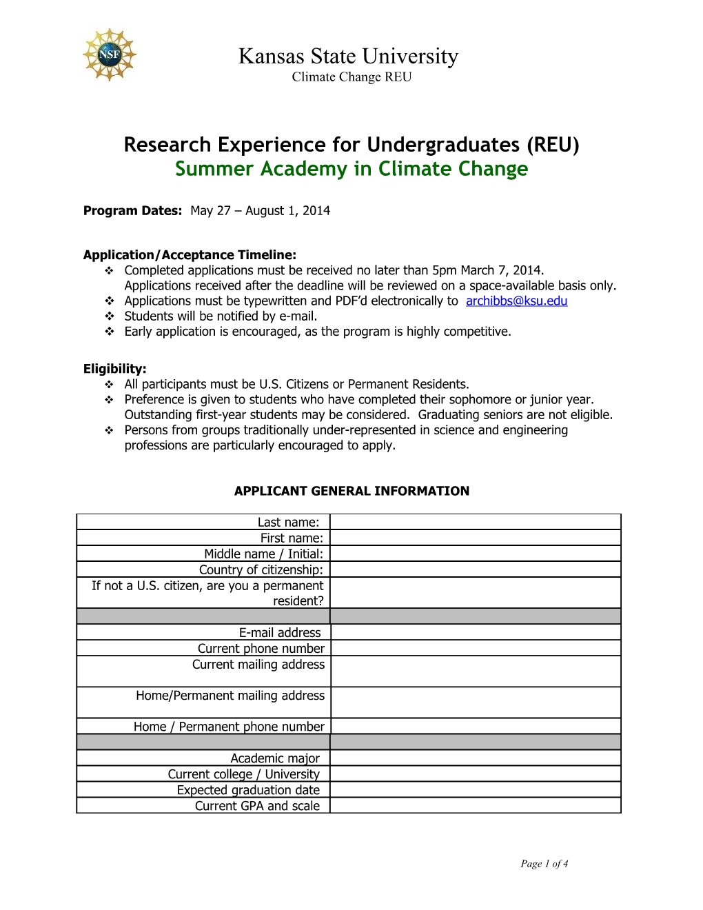 IGERT-IEB Undergraduate Research Fellowship Application