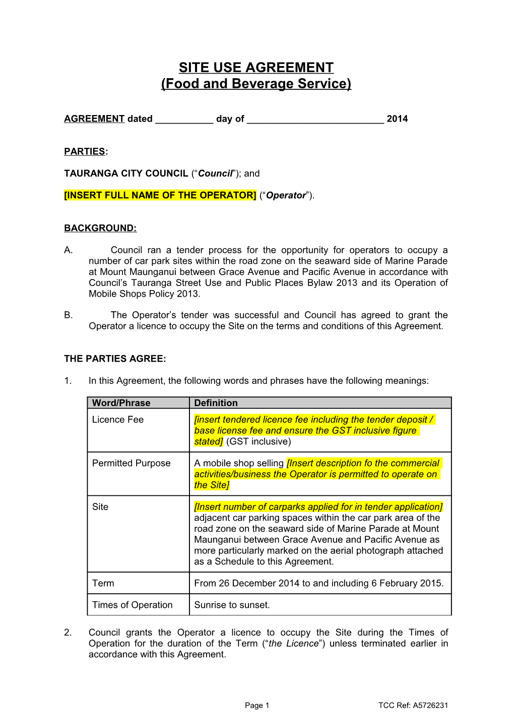 Site Use Agreement