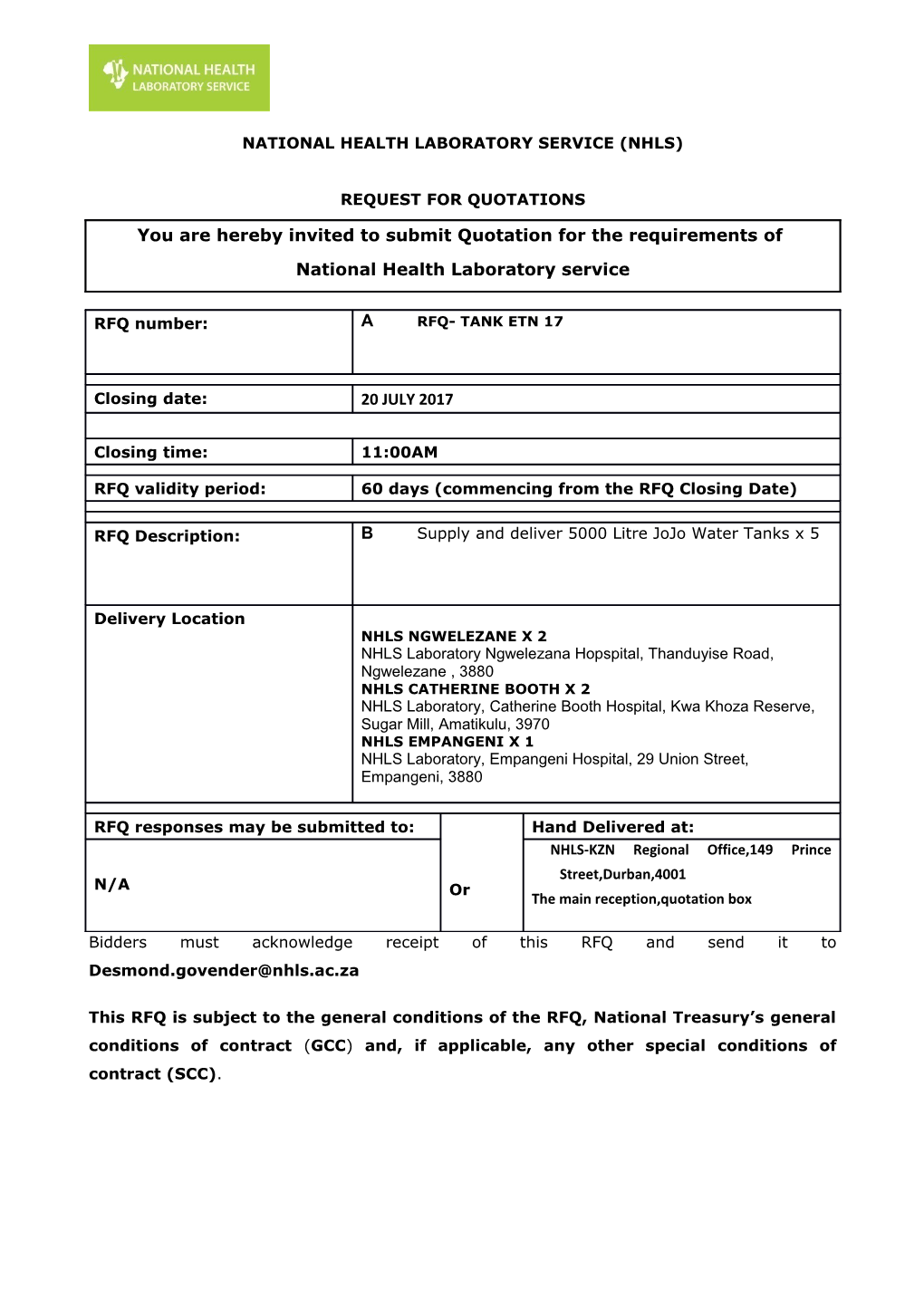 National Health Laboratory Service (Nhls)