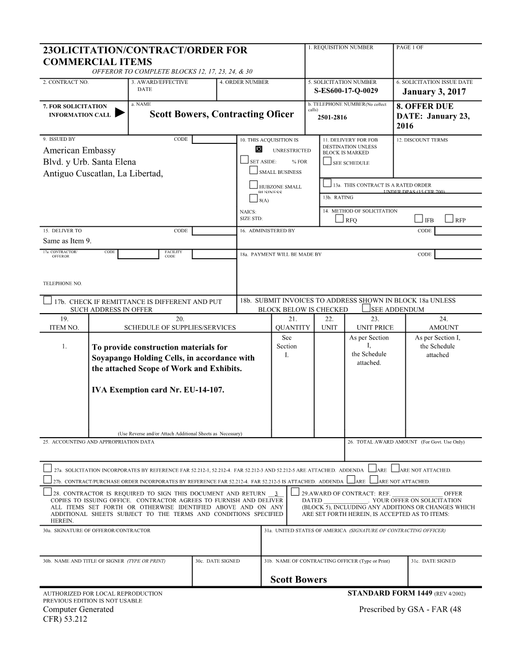 Supplies - Commercial Items Format