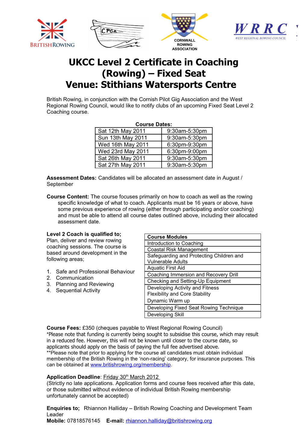 ARA Level 2 Certificate in Coaching (Rowing)