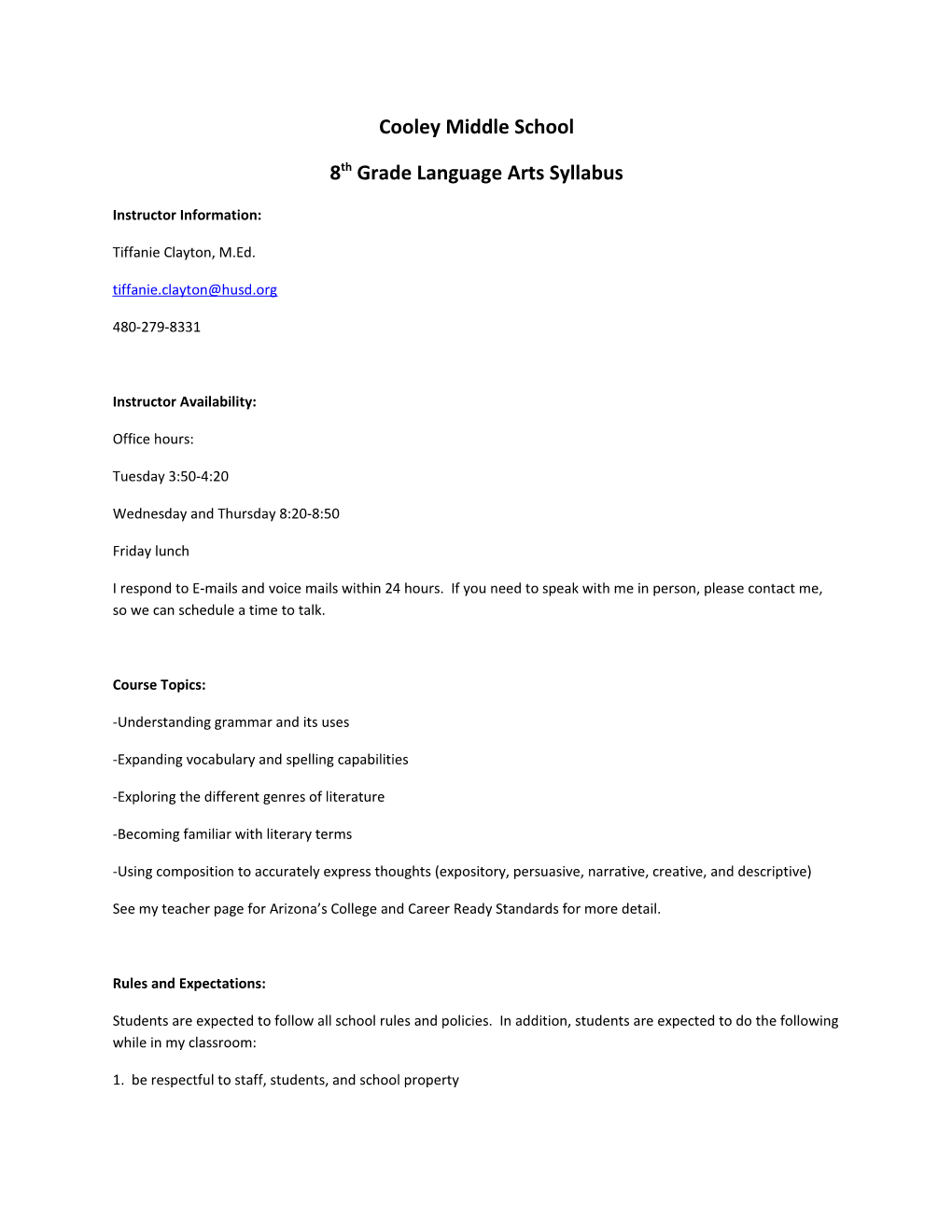 8Th Grade Language Arts Syllabus