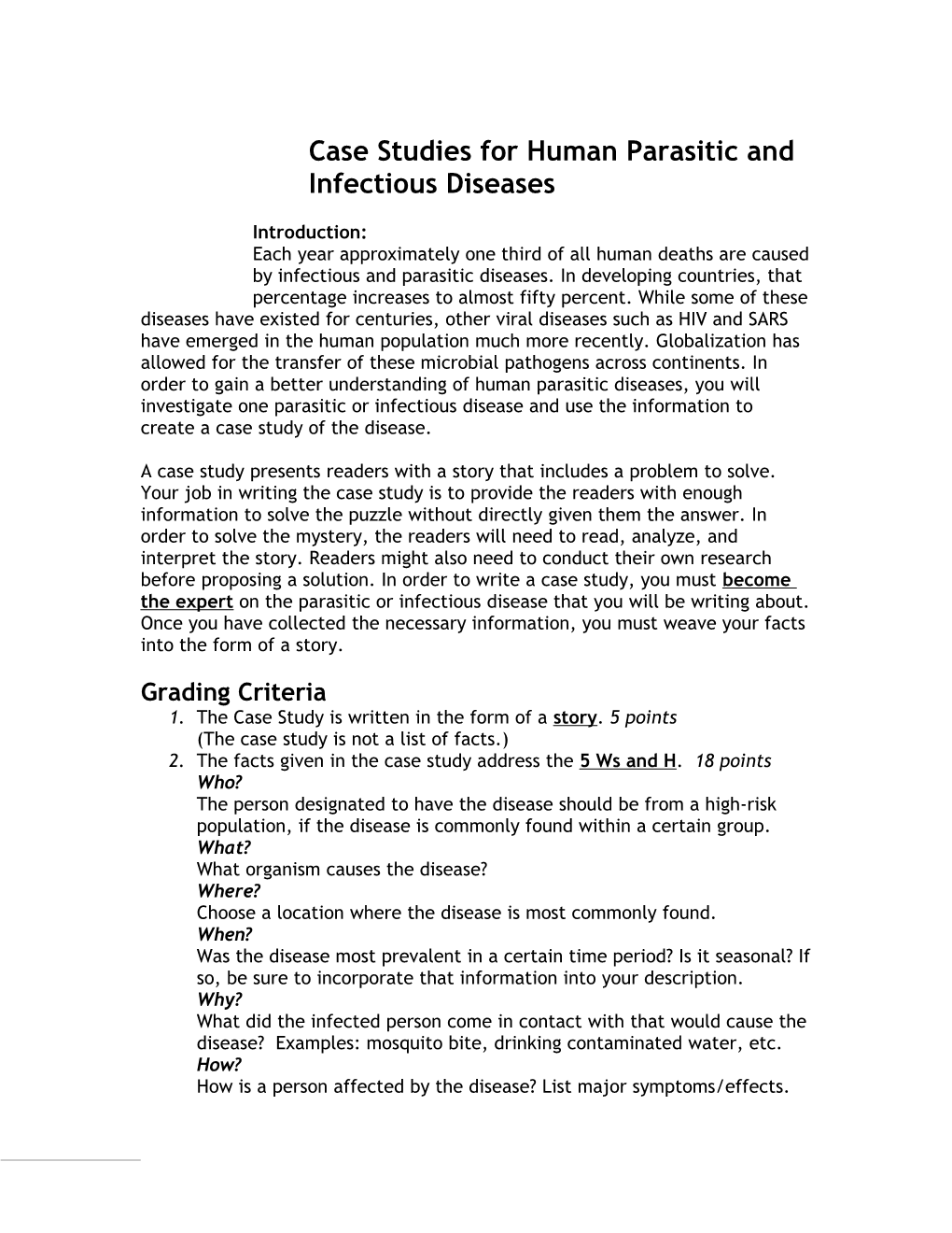 Case Studies for Human Parasitic and Infectious Diseases