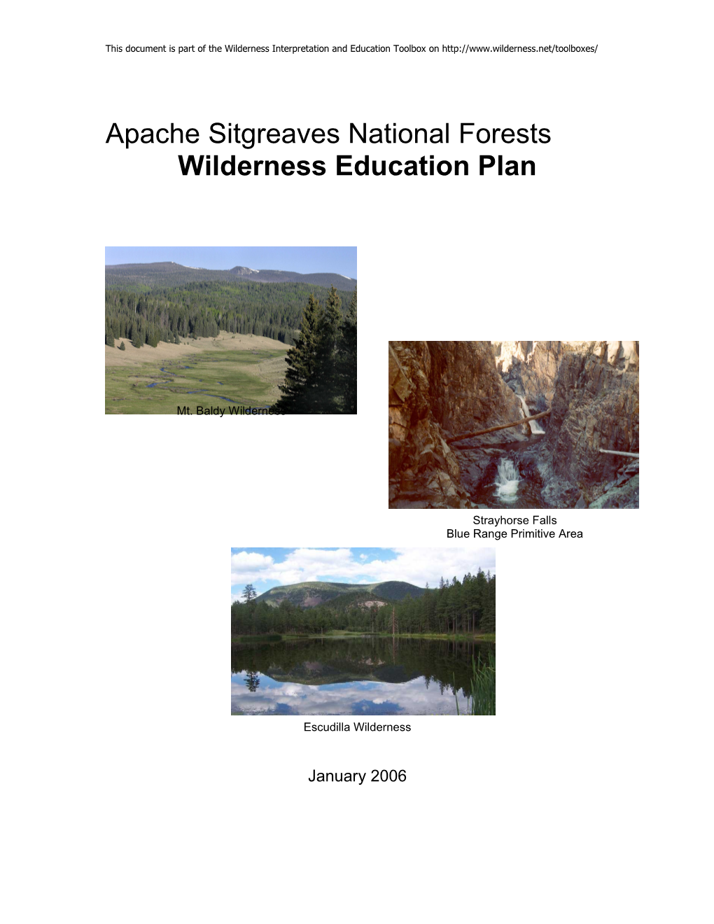 Apache Sitgreaves National Forests Wilderness Education Plan
