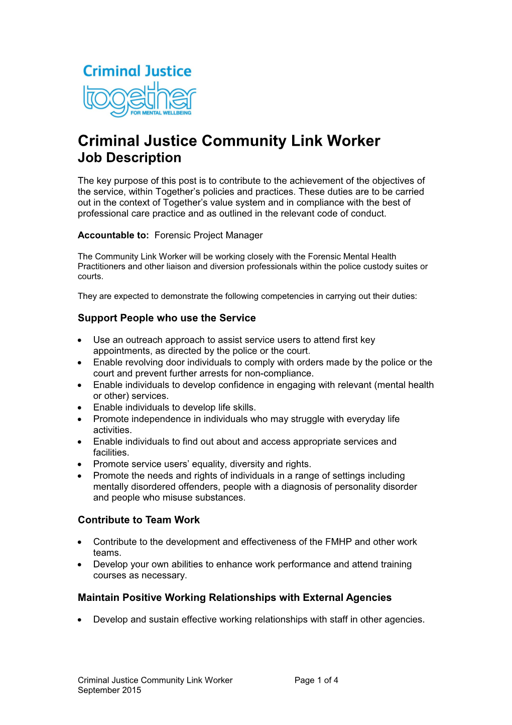 Criminal Justice Community Link Worker