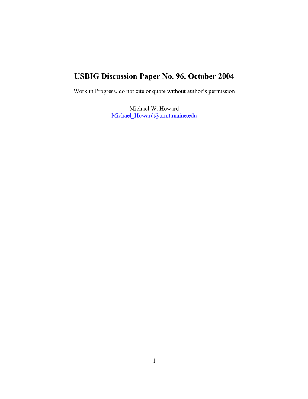 USBIG Discussion Paper No s1