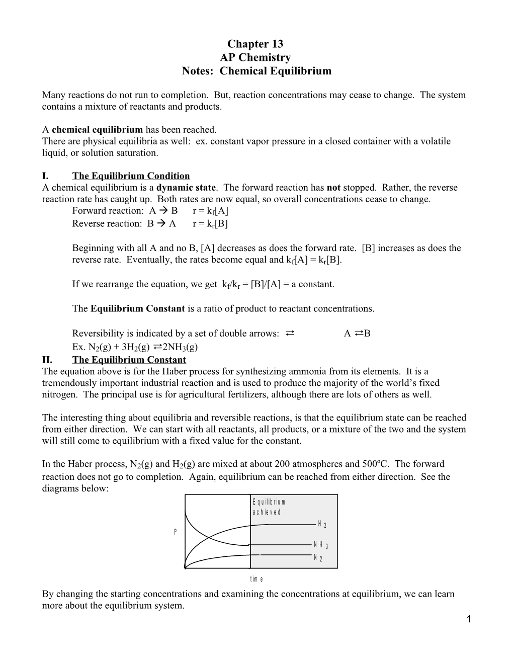 AP Chemistry Notes: Chapter 15 Chemical Equilibrium