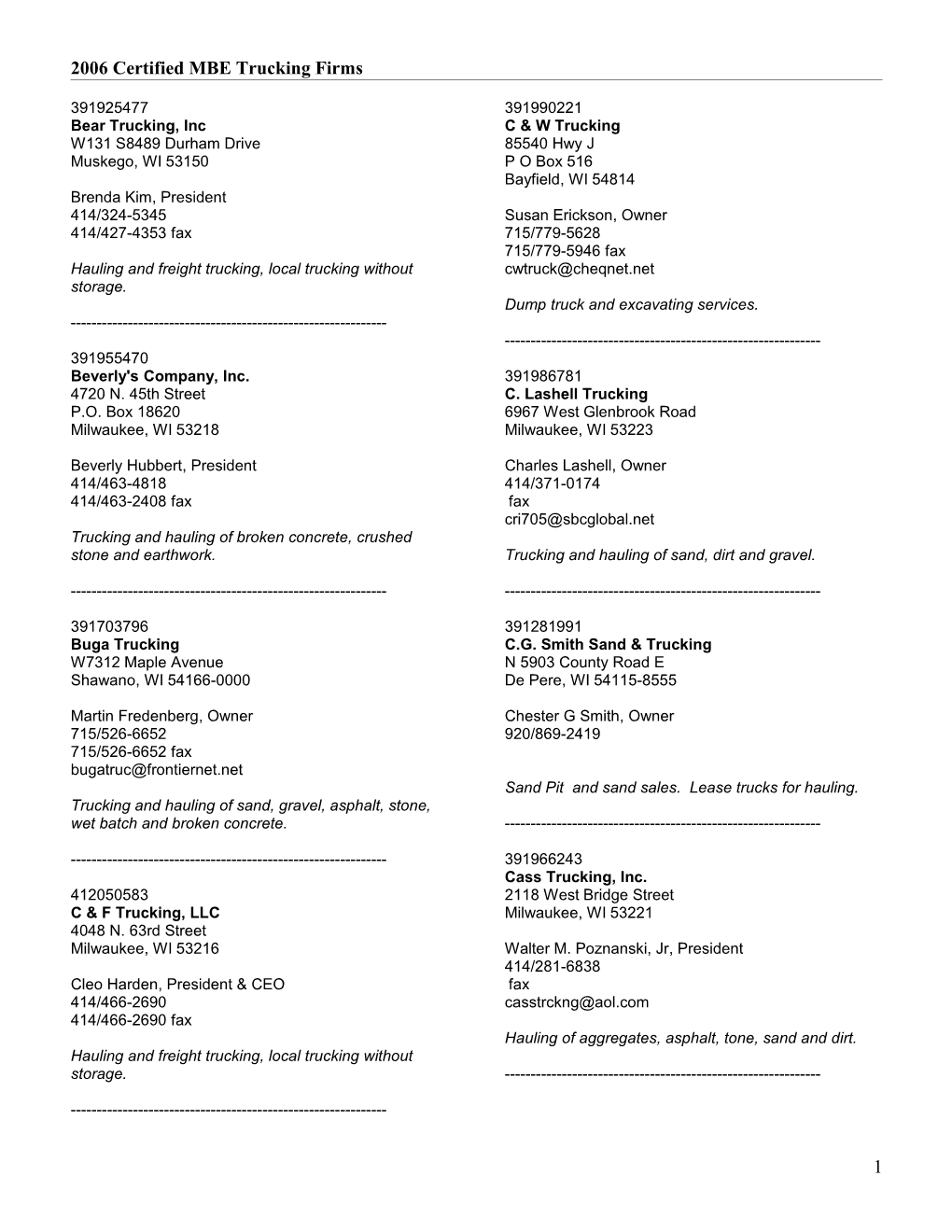 2006 Certified MBE Trucking Firms