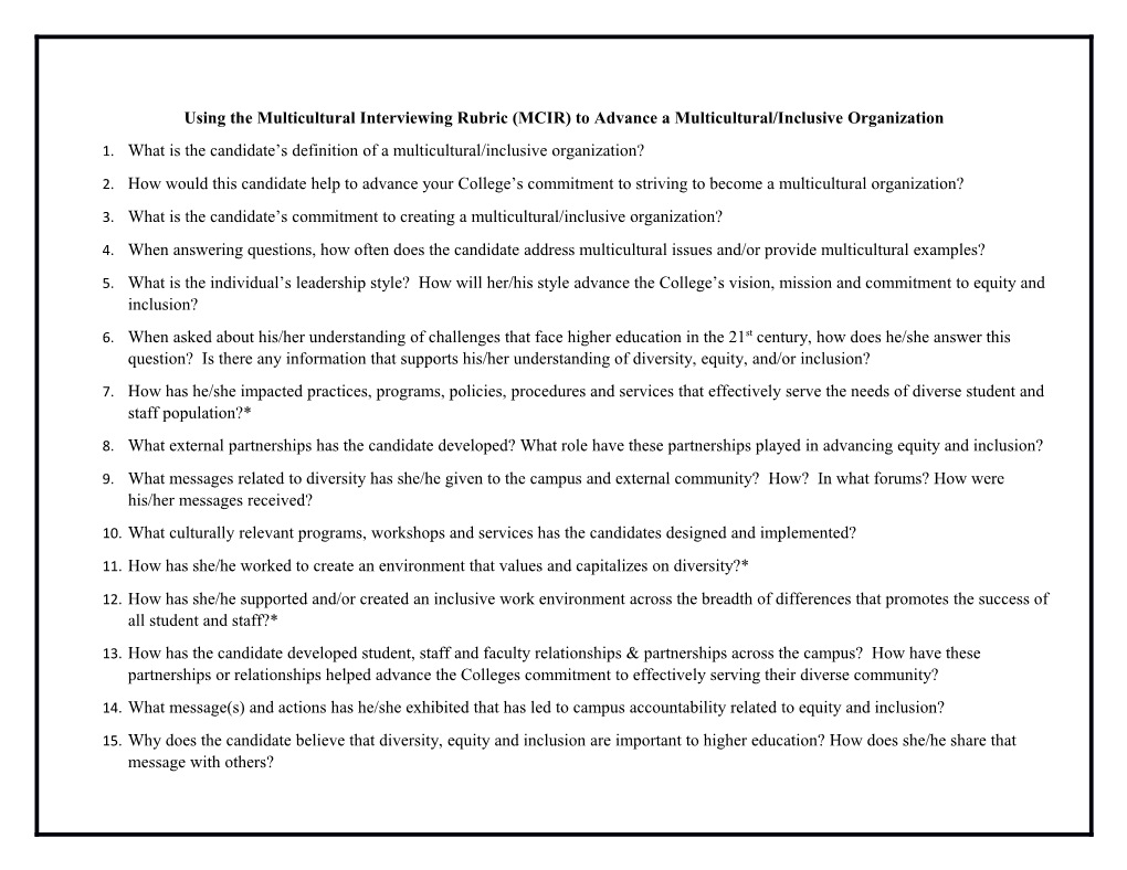 Using the Multicultural Interviewing Rubric (MCIR) to Advance a Multicultural/Inclusive