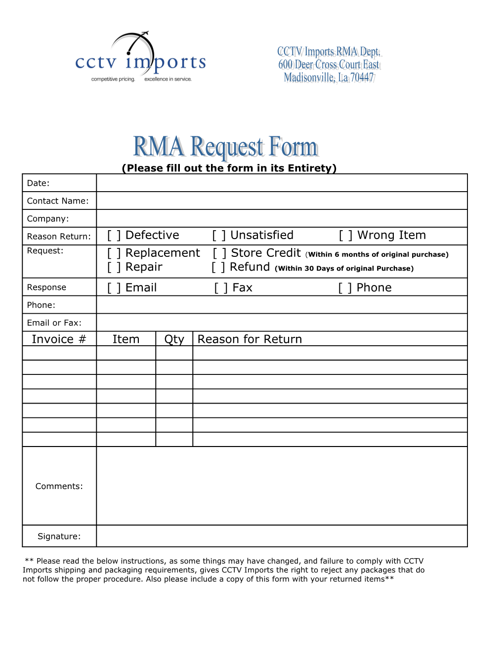 RMA Request Form s1