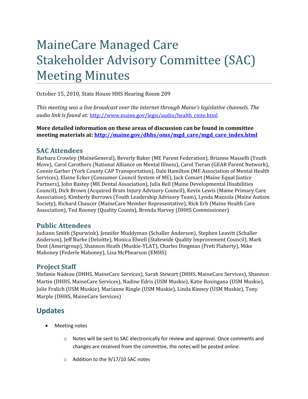Stakeholder Advisory Committee (SAC)