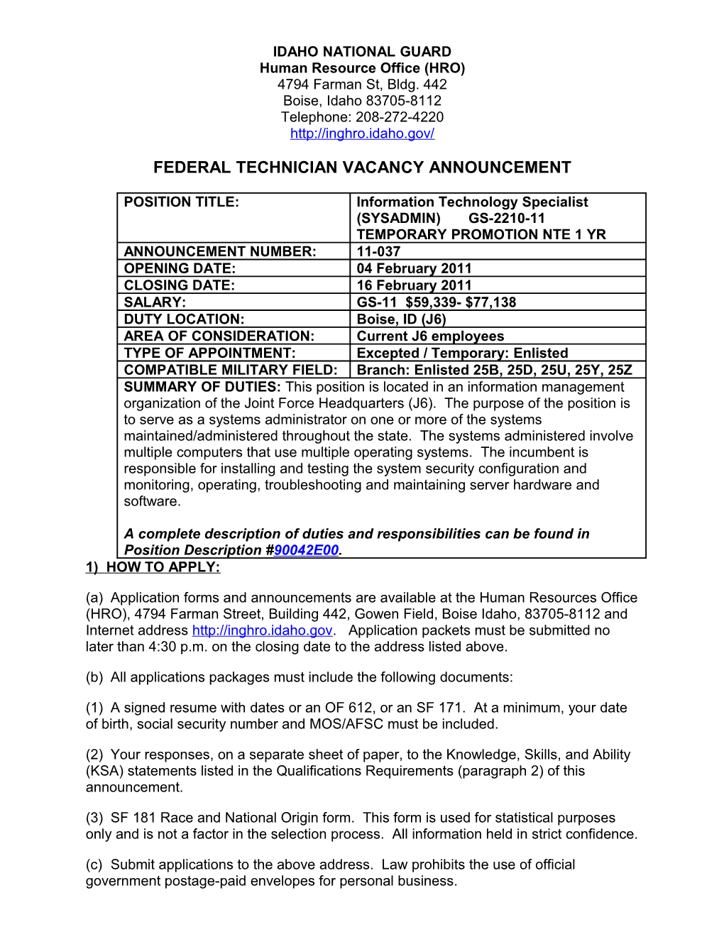 Technician Vacancy Announcement s10
