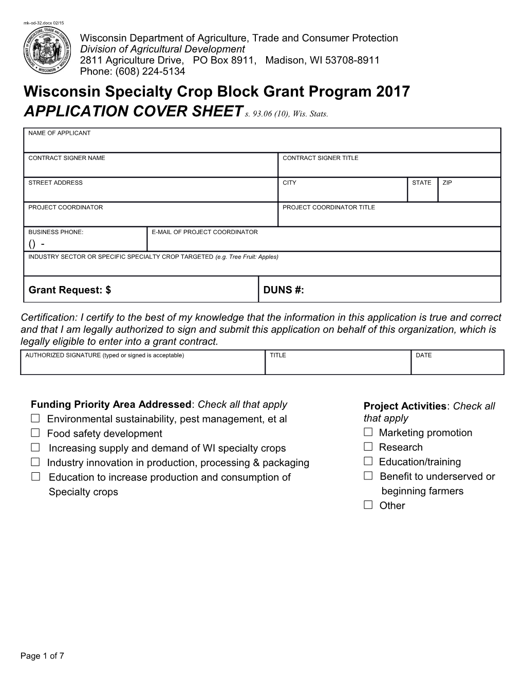 Specialty Crop Block Grant Application2017