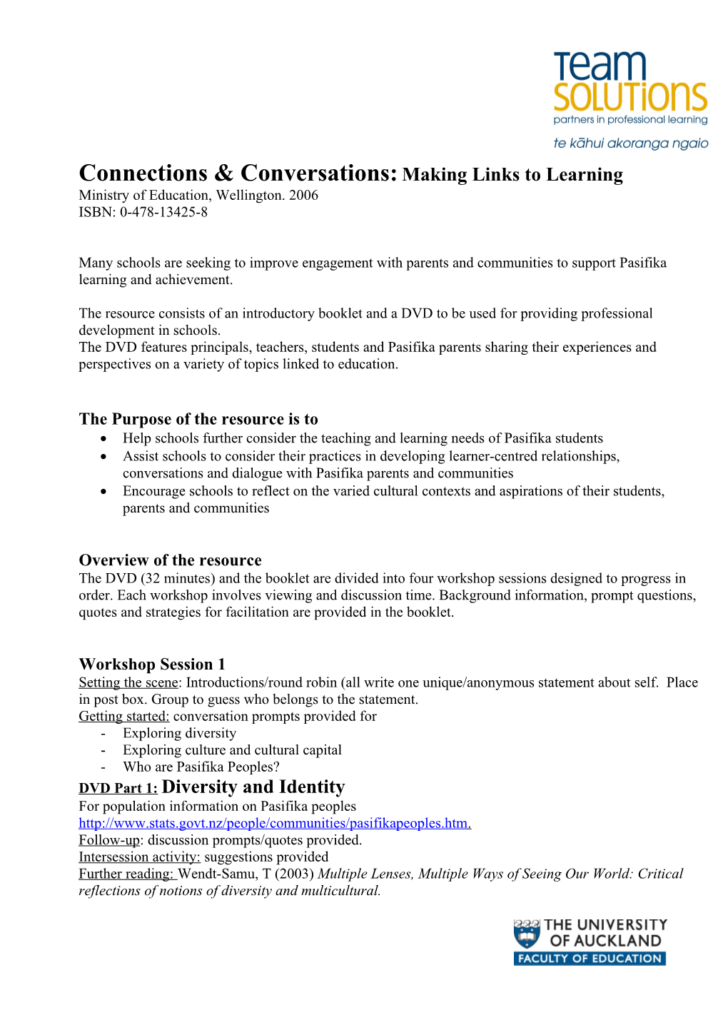 Connections & Conversations:Making Links to Learning