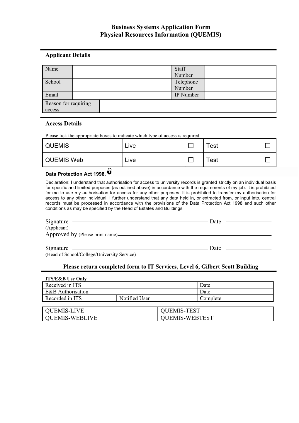 Business Systems Application Form for Access to Student Records s1