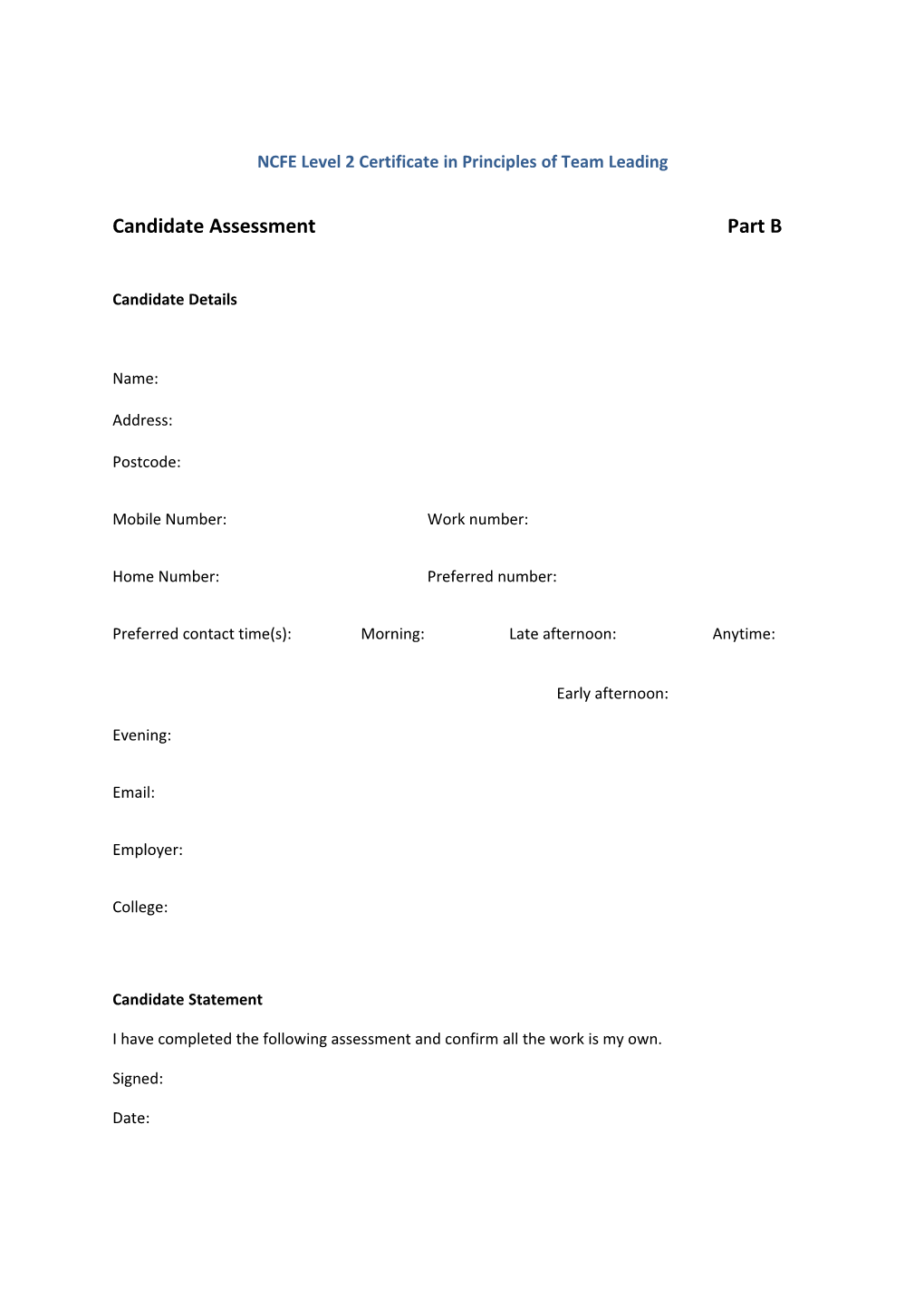 NCFE Level 2 Certificate in Principles of Team Leading