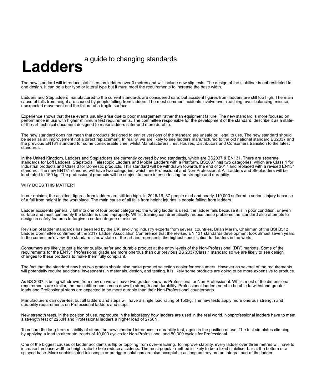 Ladders a Guide to Changing Standards