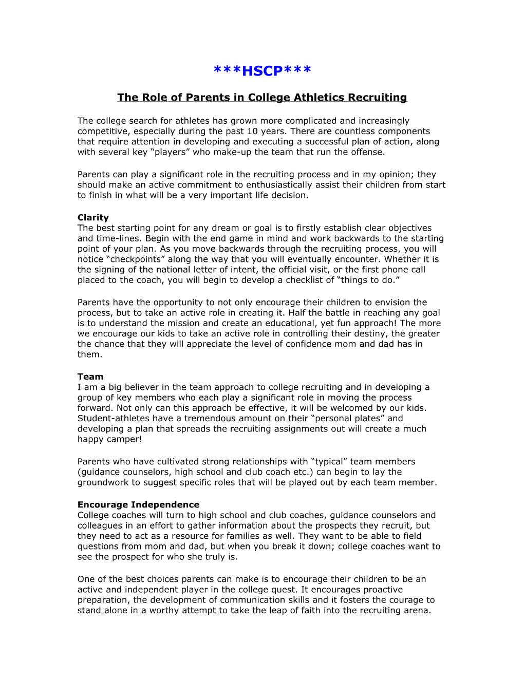 The Role of Parents in College Athletics Recruiting