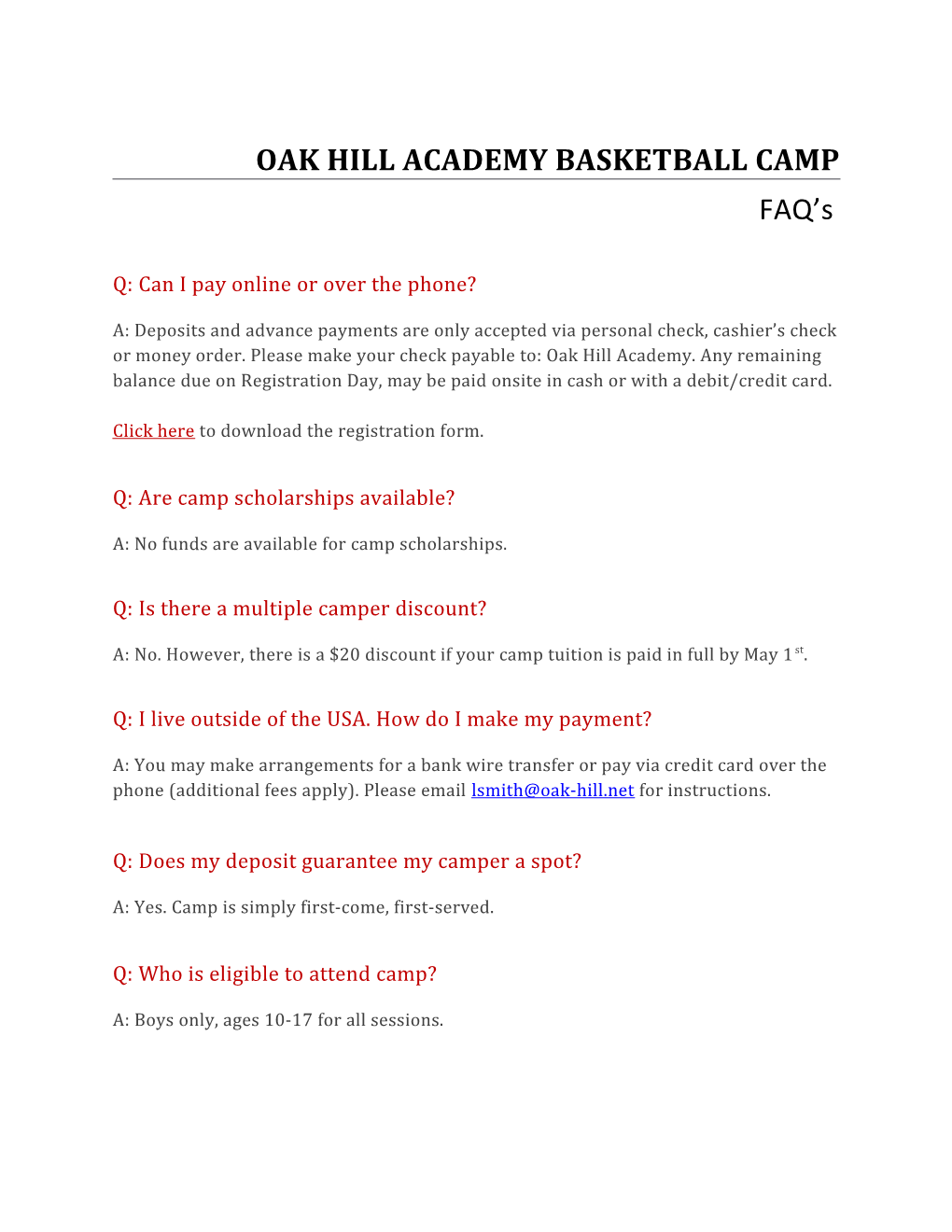 Oak Hill Academy Basketball Camp