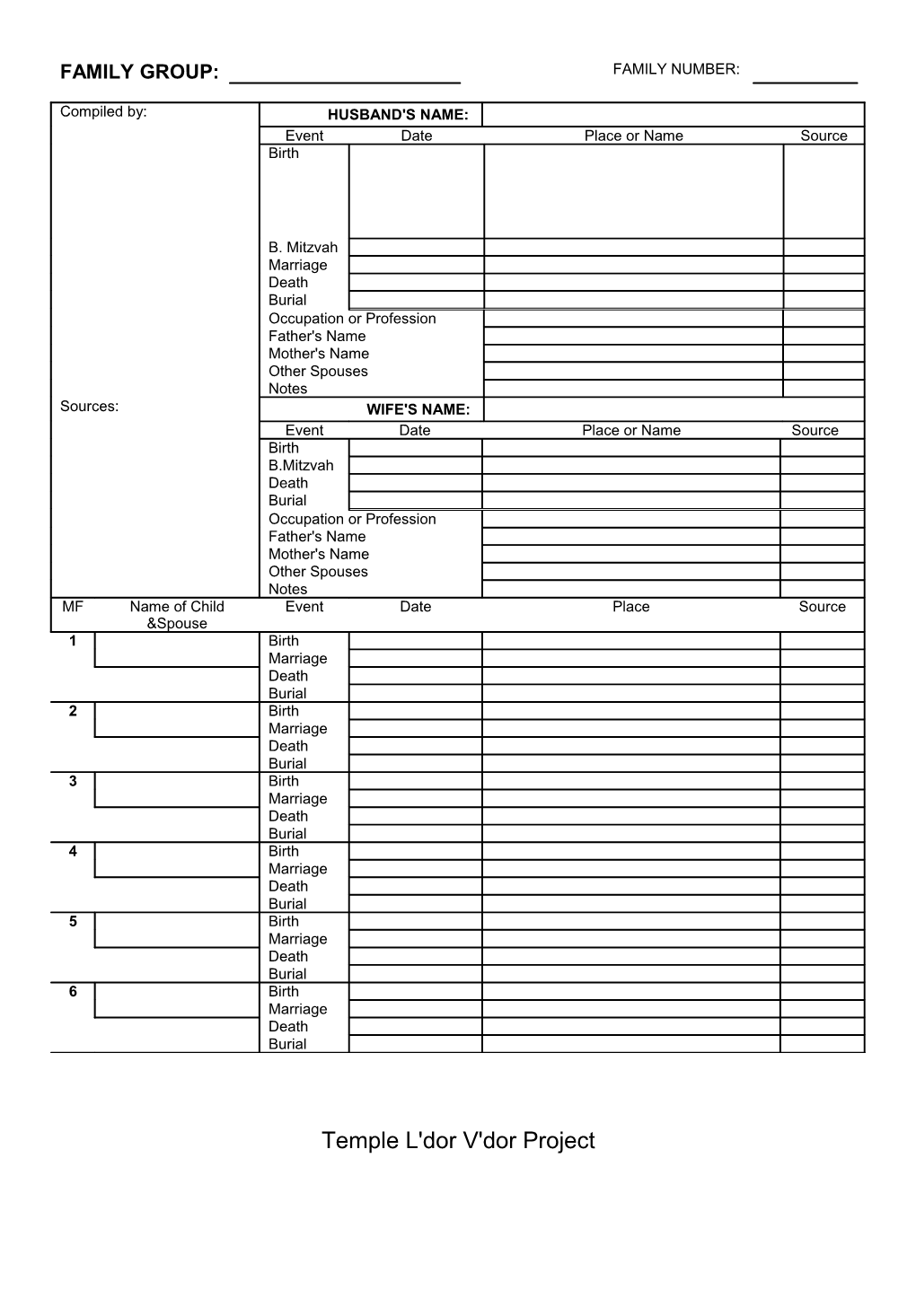 Family Group Sheet Template