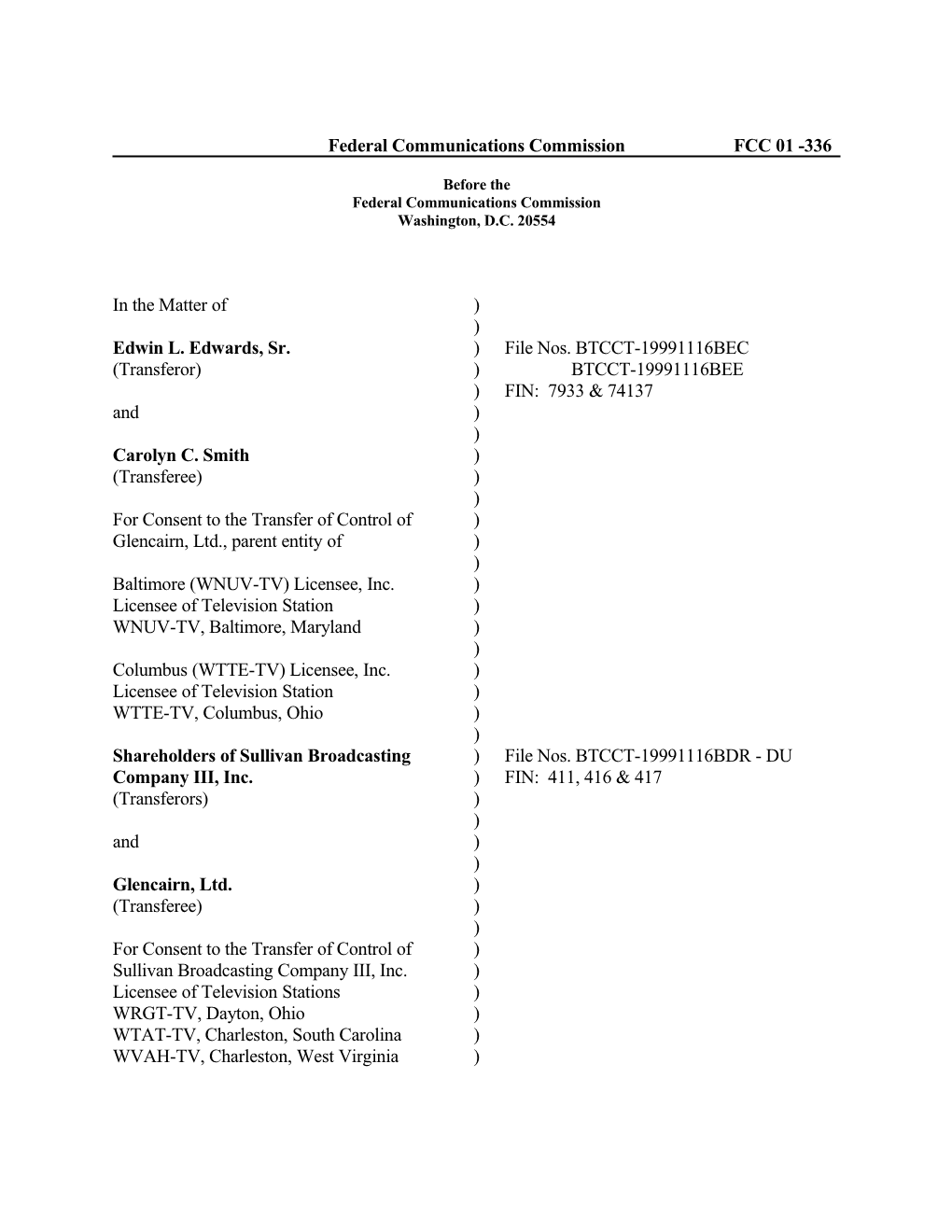 Federal Communications Commissionfcc 01 -336