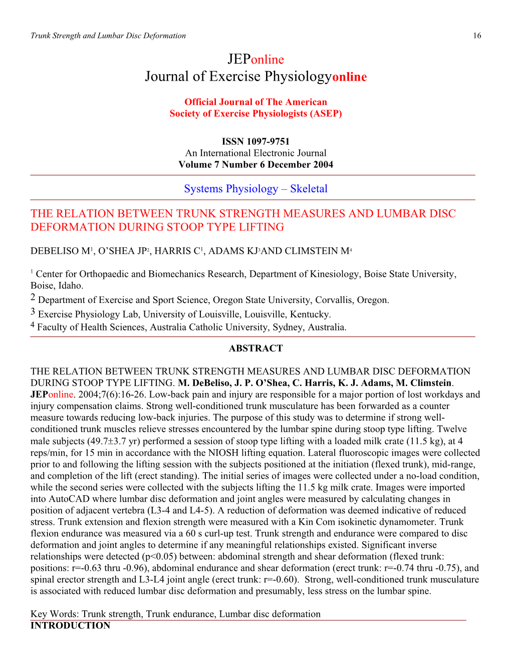 The Relation Between Trunk Strength Measures and Lumbar Disc Deformation During Stoop Type