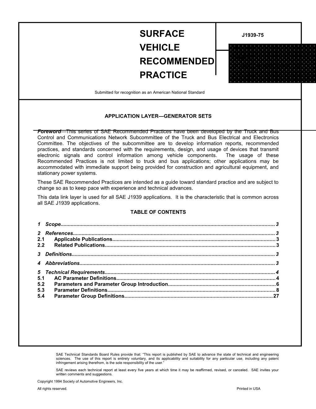 SAE J1939-75 Preliminary DRAFT Version 0.2 May 17, 2001