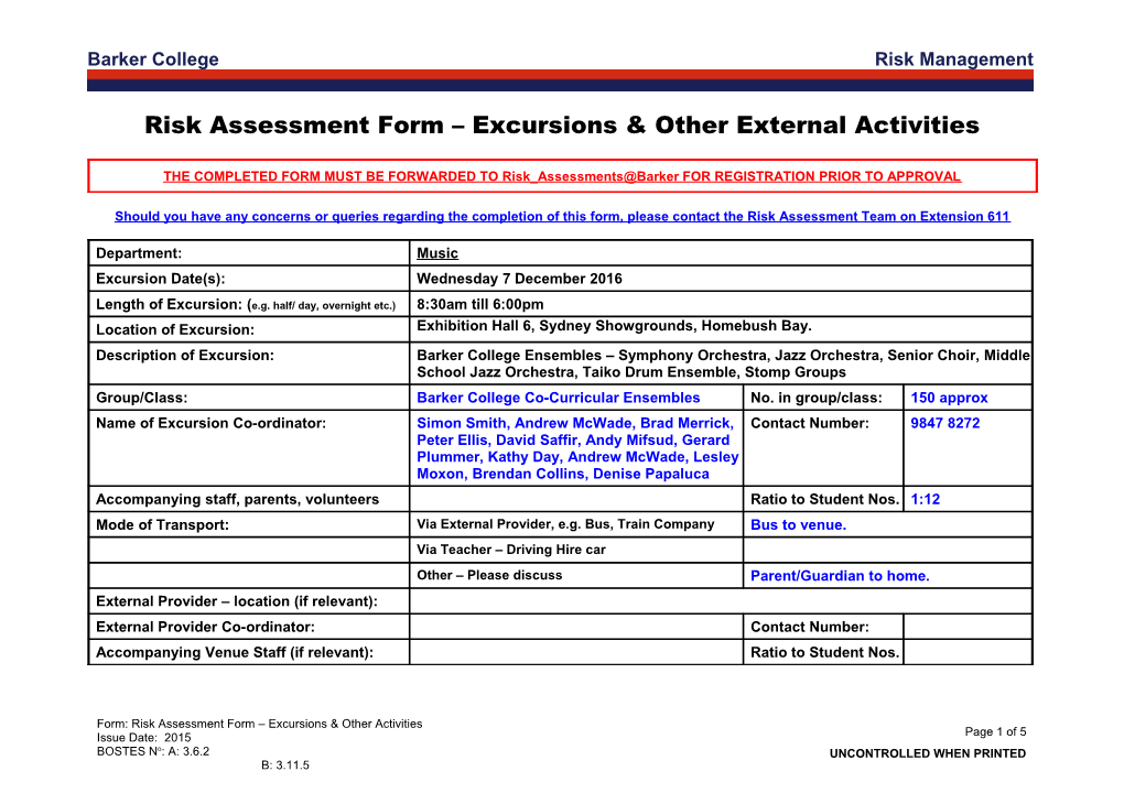Risk Assessment Form Originator