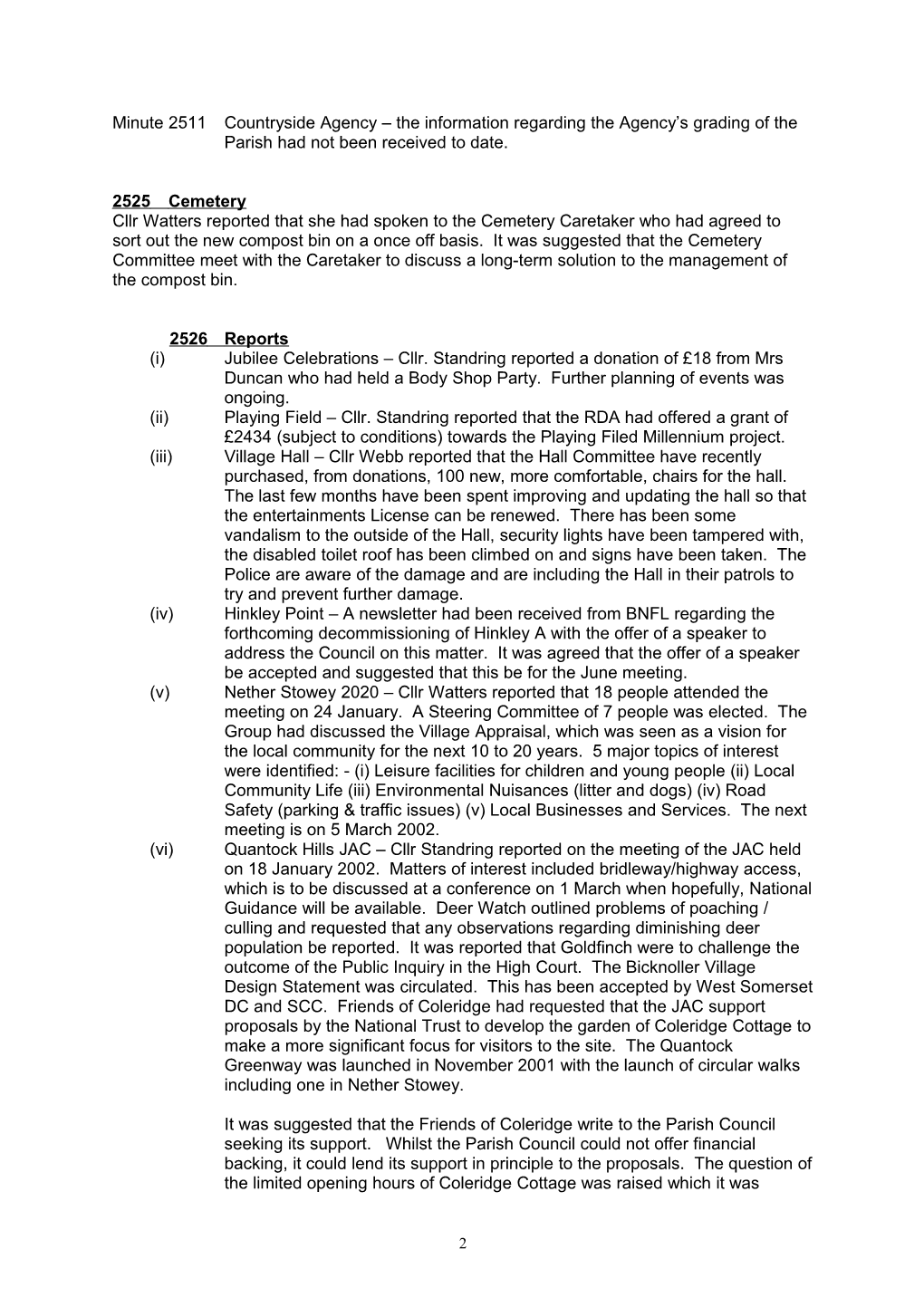Minutes of Nether Stowey Parish Council Meeting s1