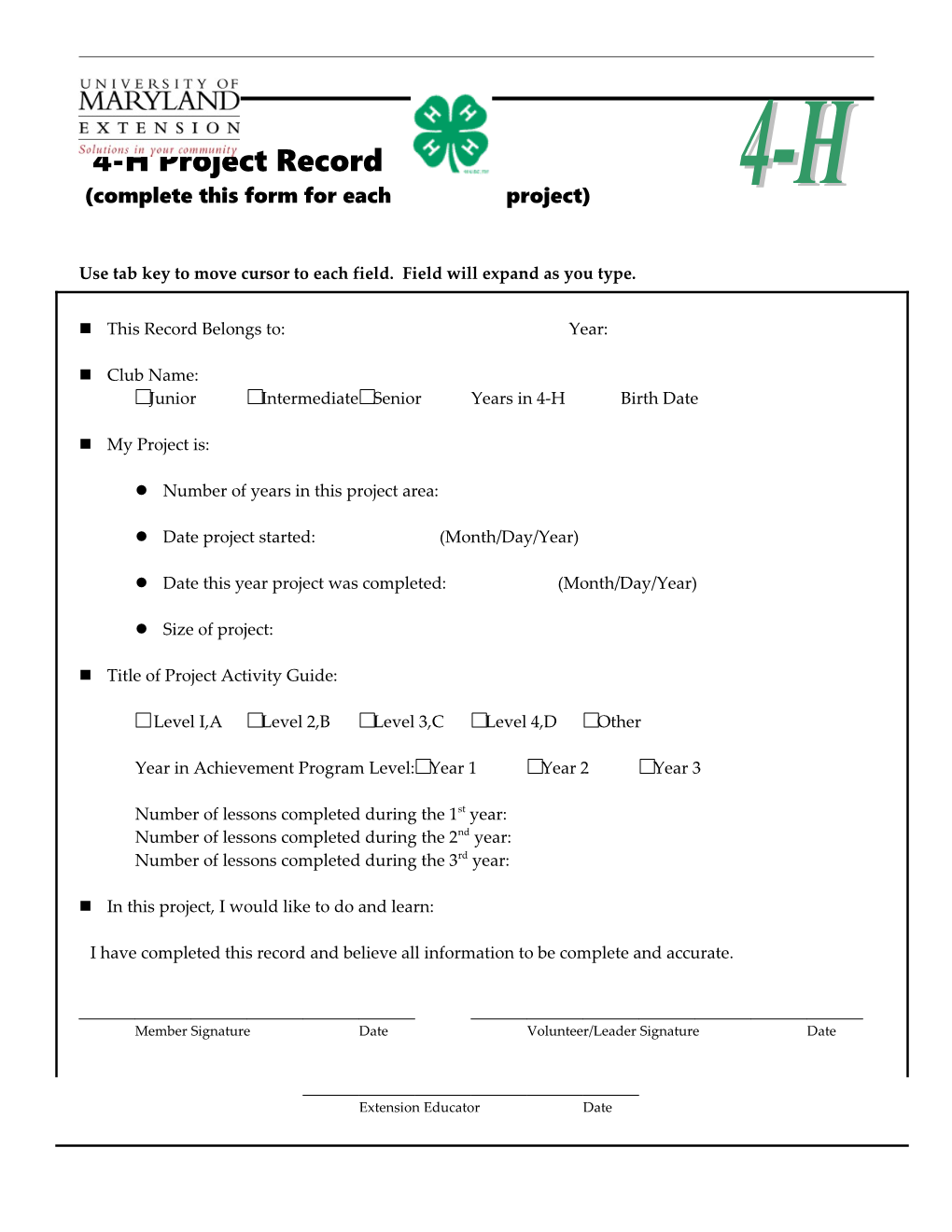 Complete This Form for Each Project