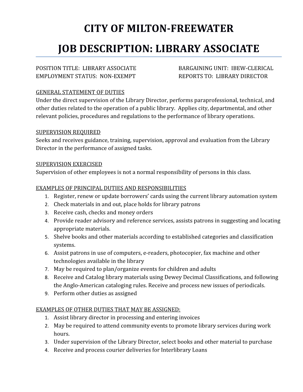 Job Description: Library Associate