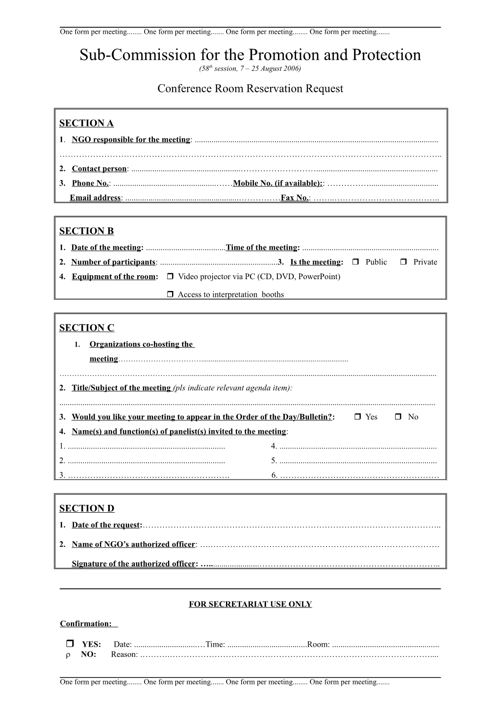 One Form Per Meeting