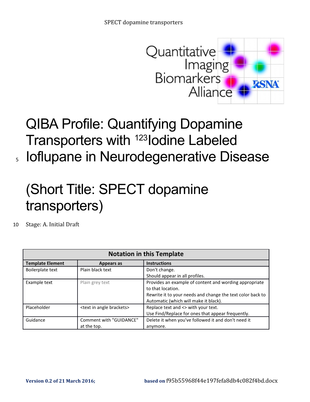 QIBA Profile: Quantifying Dopamine Transporters with 123Iodine Labeled Ioflupane In