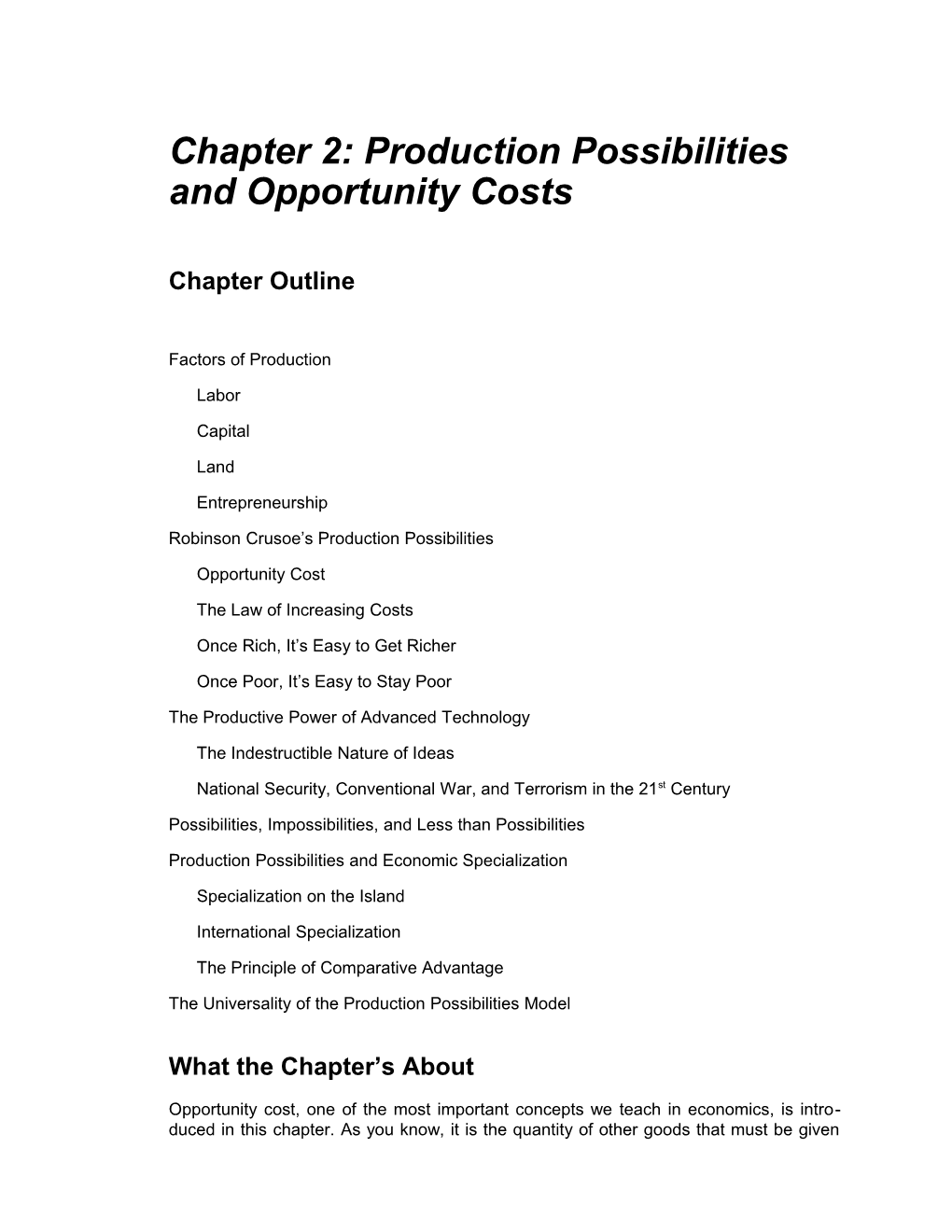 Chapter 2: Production Possibilities and Opportunity Costs