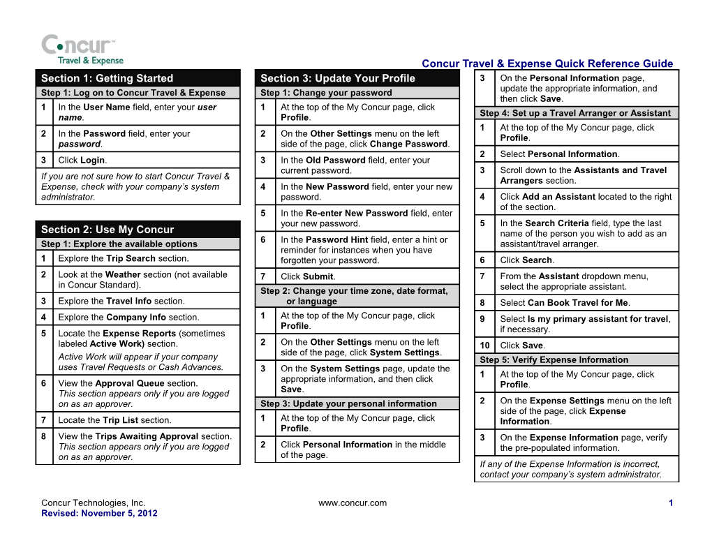 Concur Travel and Expense Quick Reference s1