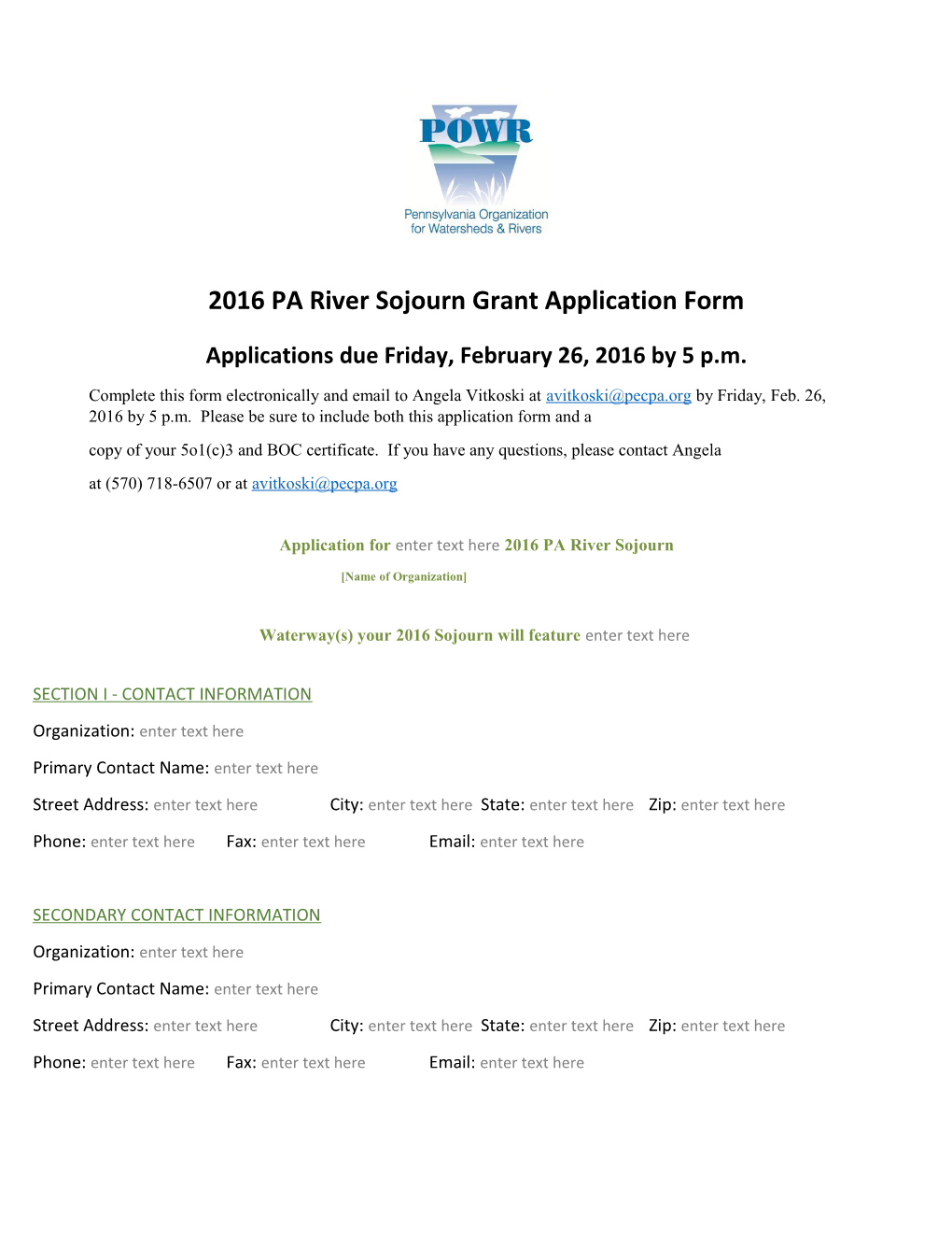2016 PA River Sojourn Grant Application Form