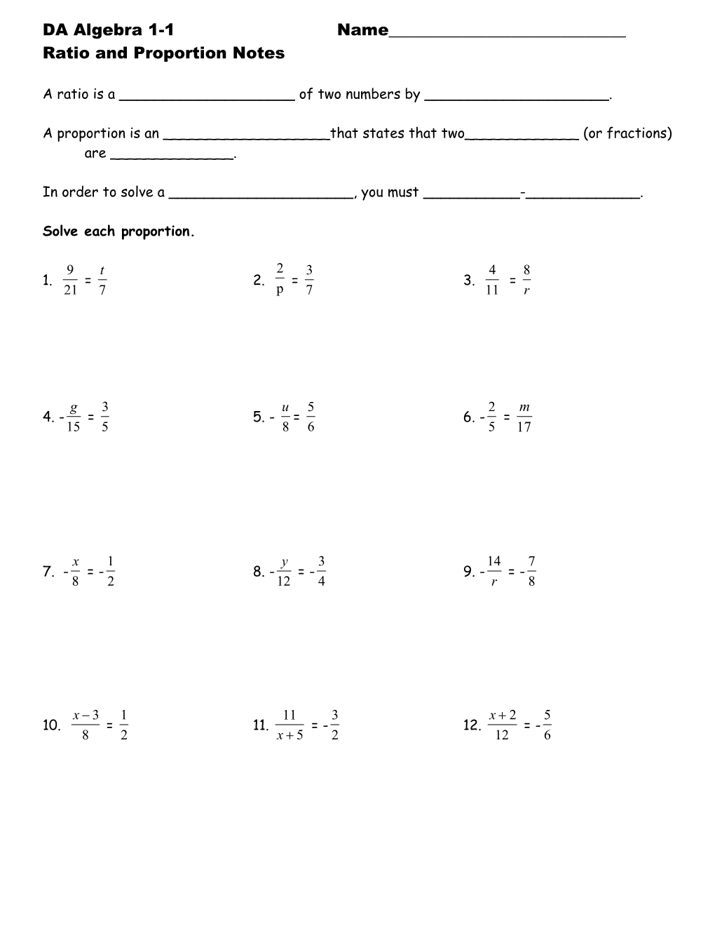 Ratio and Proportion Notes