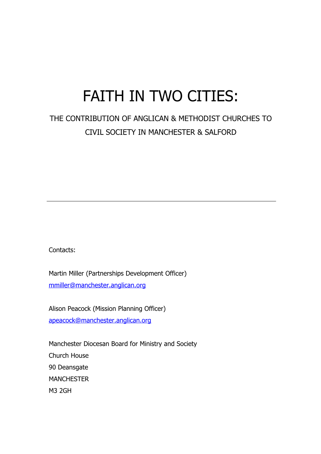 The Contribution of Anglican & Methodist Churches to Civil Society in Manchester & Salford