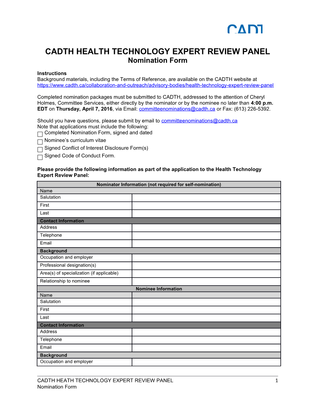 Cadth Health Technology Expert Review Panel