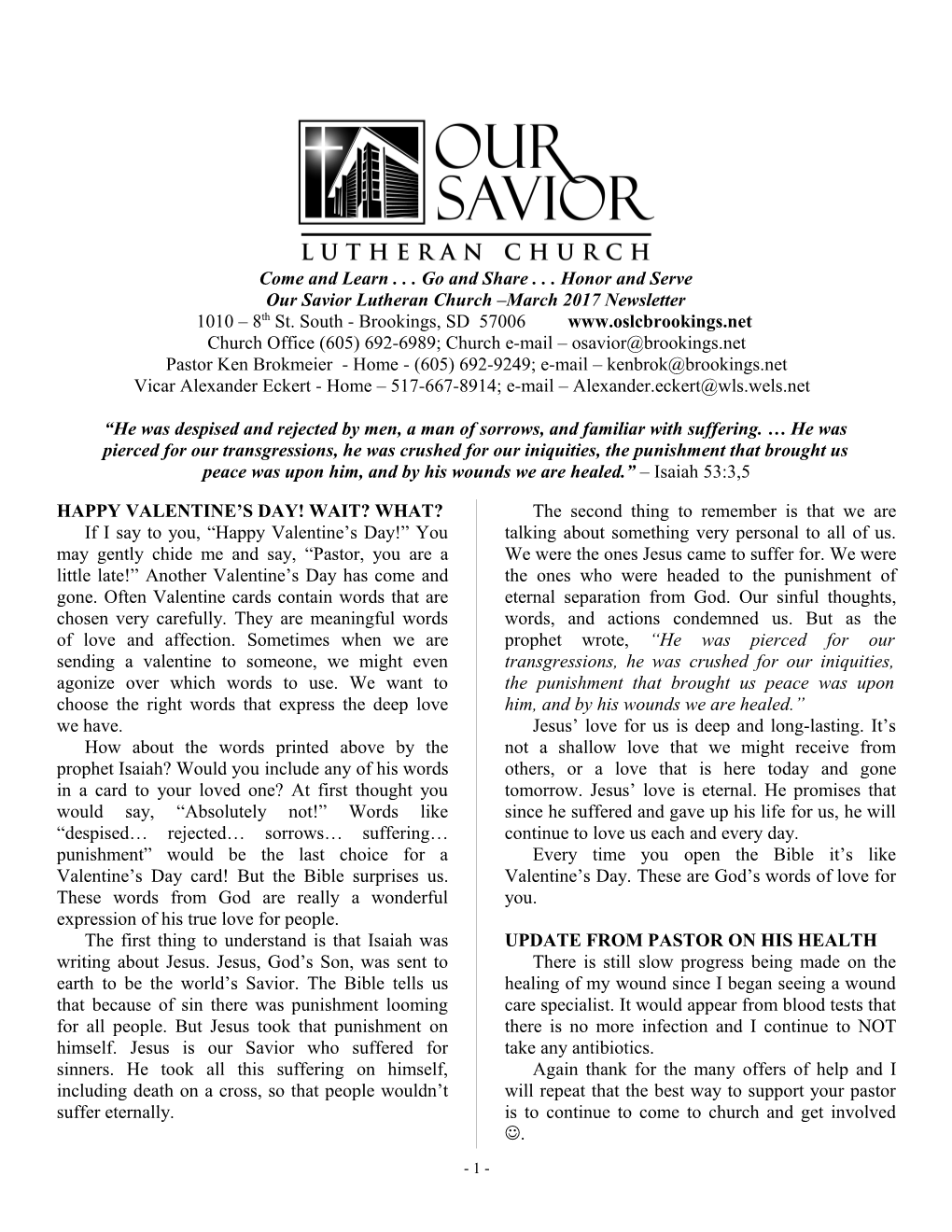 Our Savior Lutheran Church October 2000 Newsletter s1