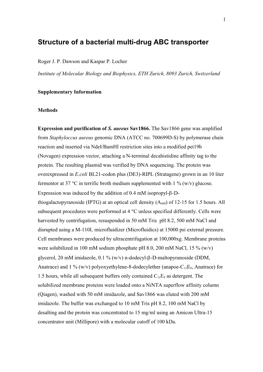 Structure of a Bacterial Multi-Drug ABC Transporter