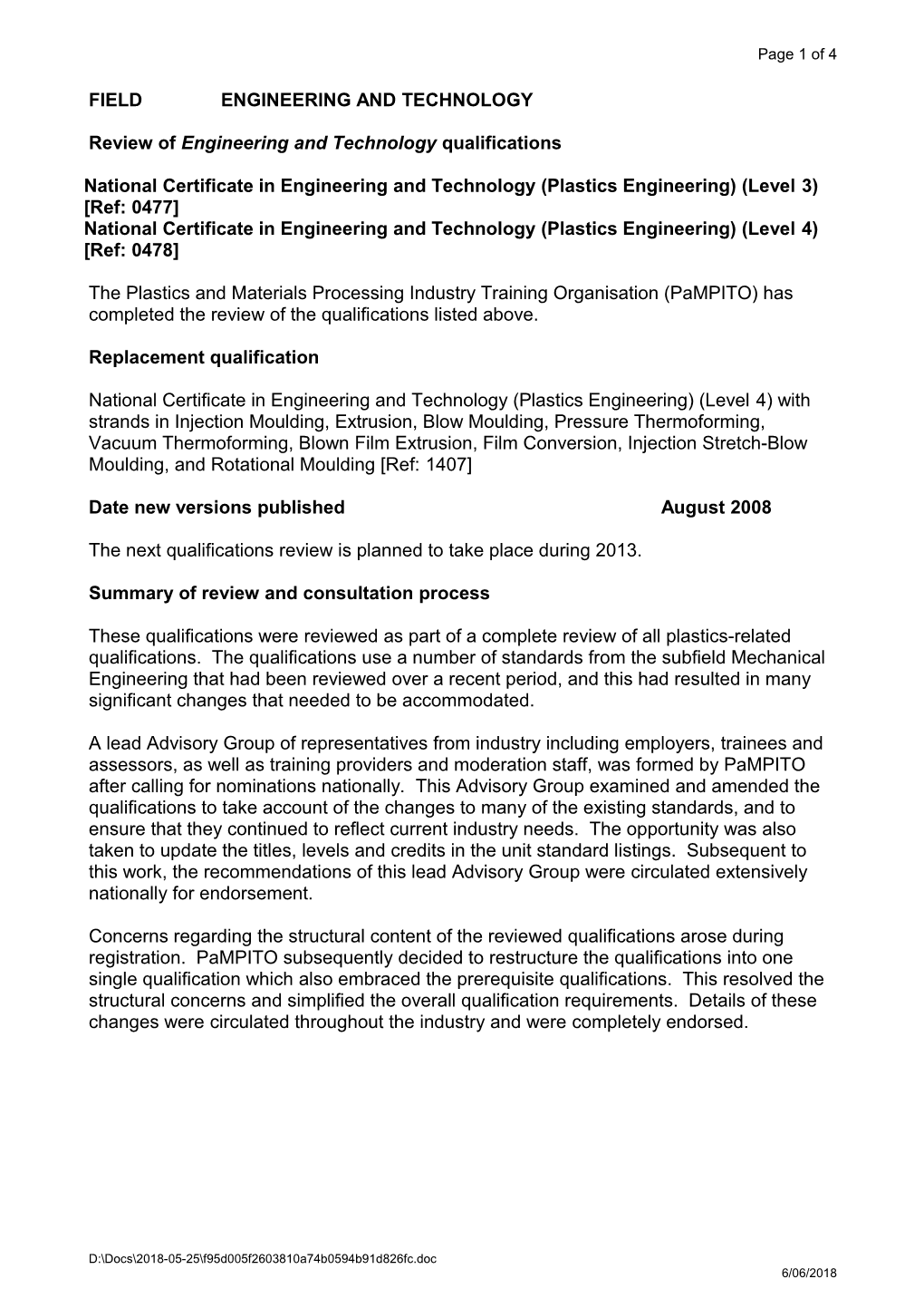 Review of Engineering and Technology Qualifications