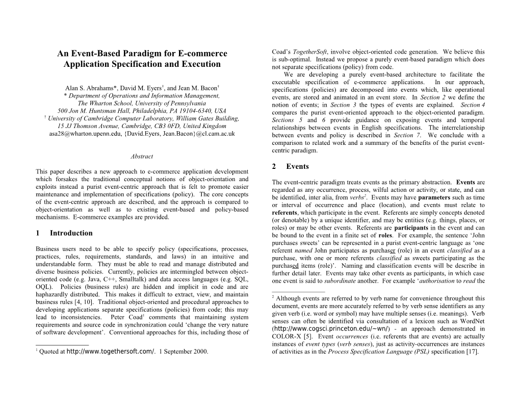 Event-Centric Executable Specification of E-Commerce Systems