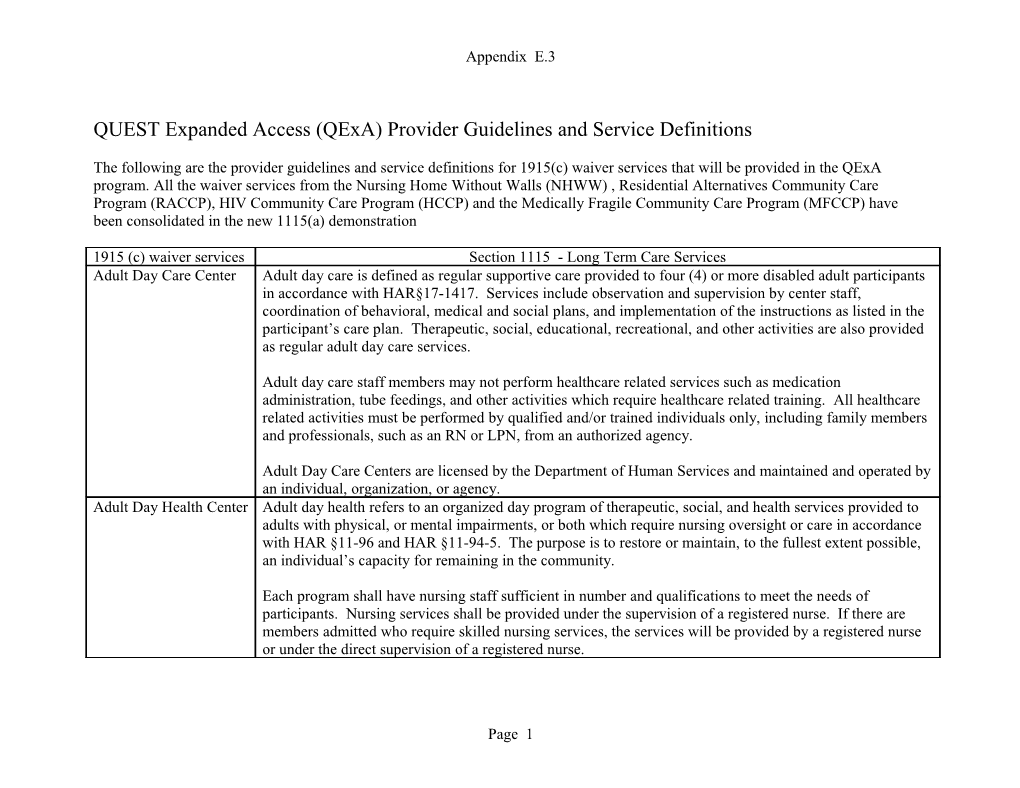 QUEST Expanded Access (Qexa) Provider Guidelines and Service Definitions