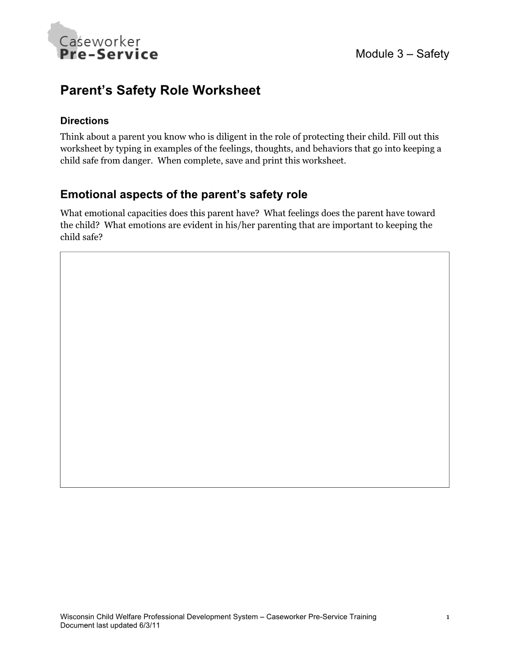 Parent S Safety Role Worksheet