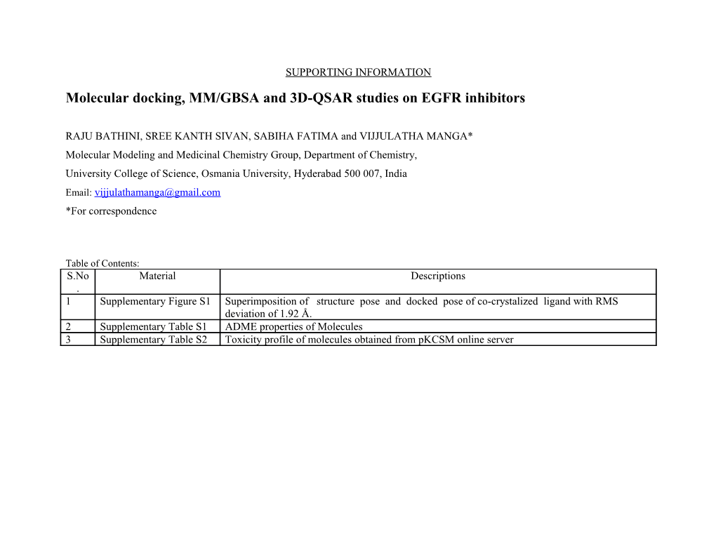 Molecular Docking, MM/GBSA and 3D-QSAR Studies on EGFR Inhibitors