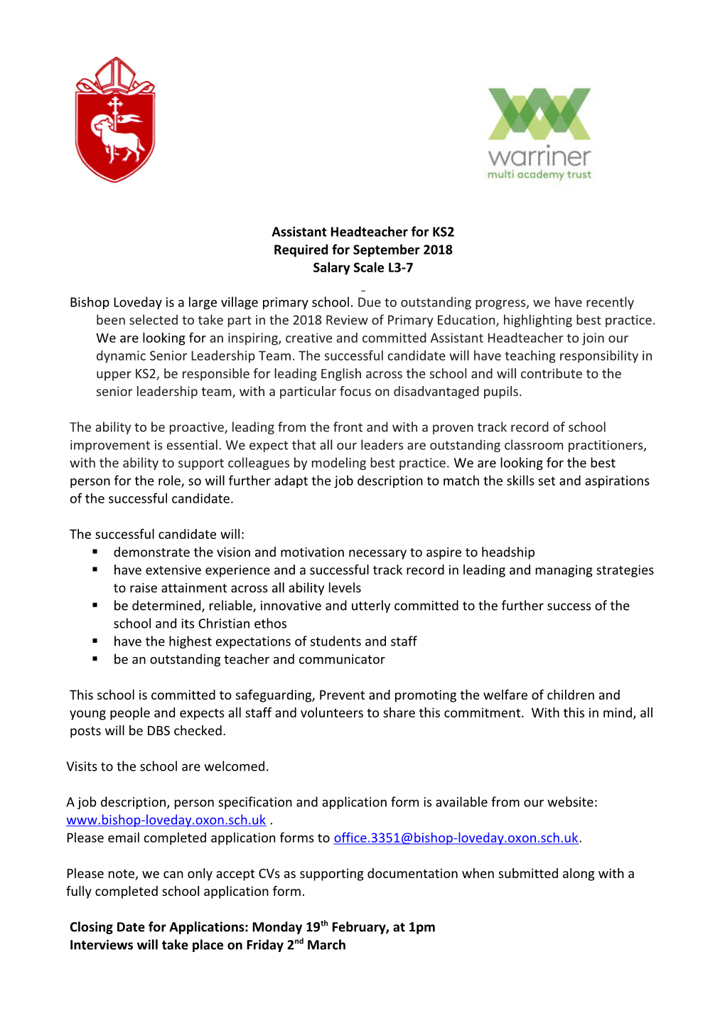 Assistant Headteacher for KS2